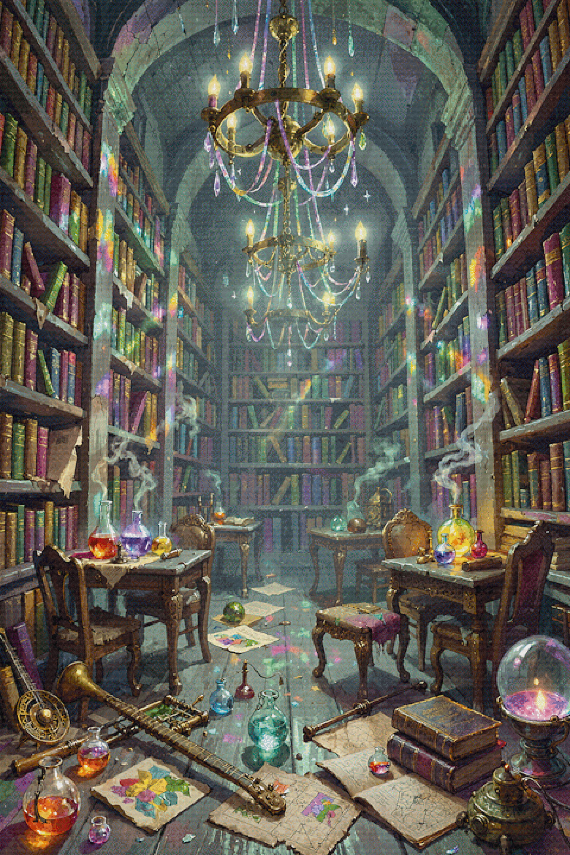 The Potion Room cross-stitch pattern by Thread-Bare (XL size, Max colors, Full DMC palette)