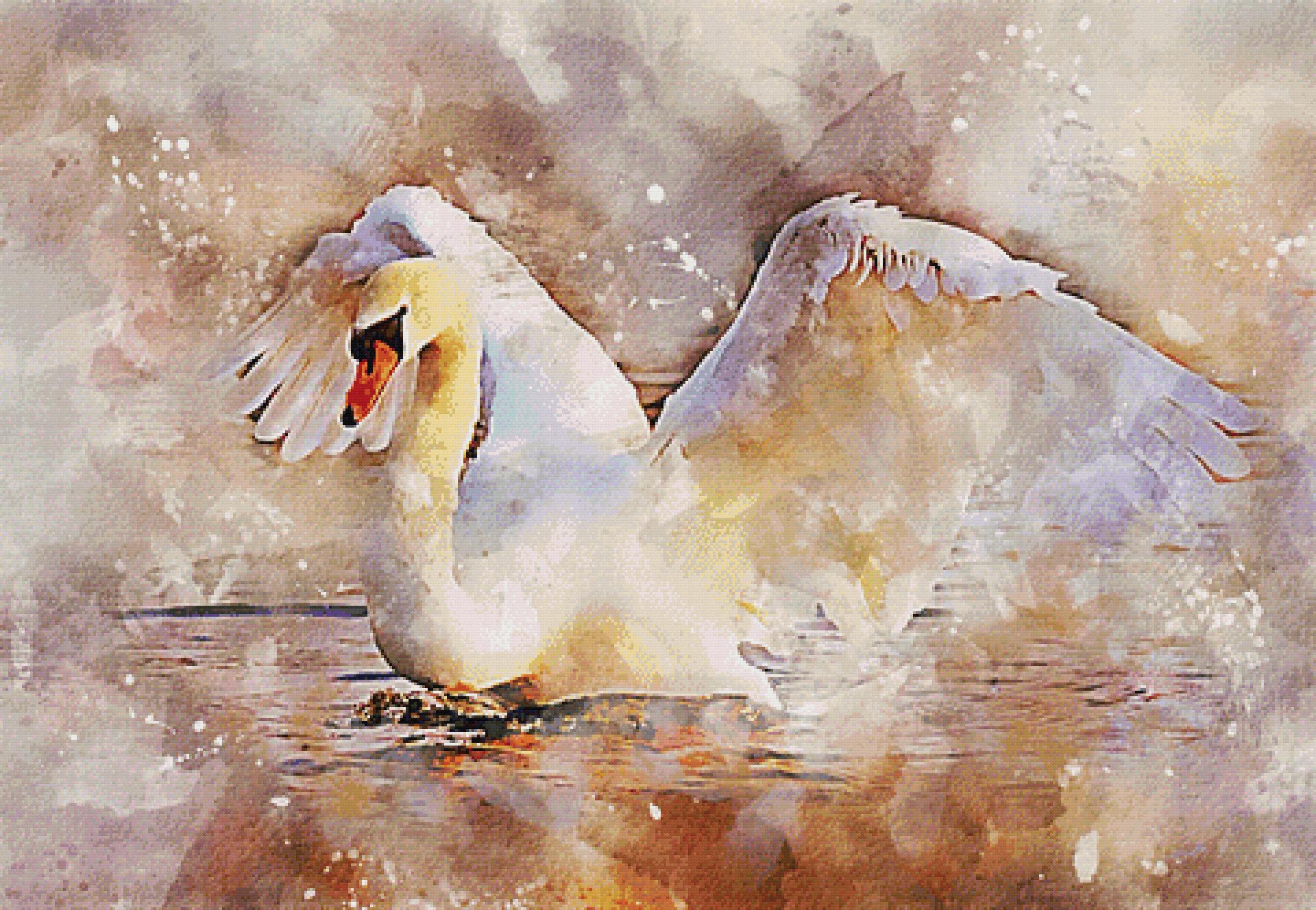 Swan Effect cross-stitch pattern (XL size, Max colors, Diamond Art palette)