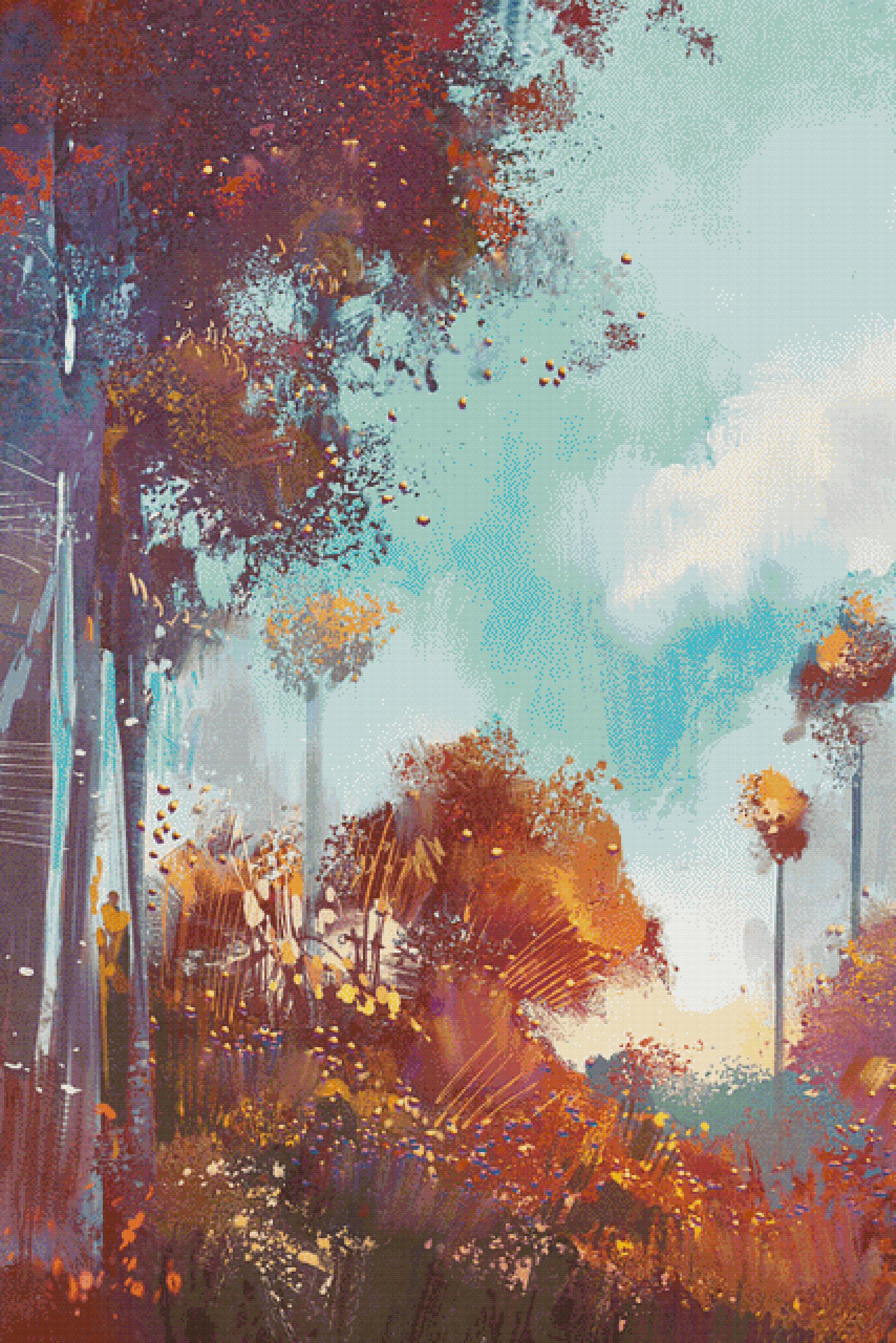 Colorful Forest cross-stitch pattern (XL size, Max colors, Full