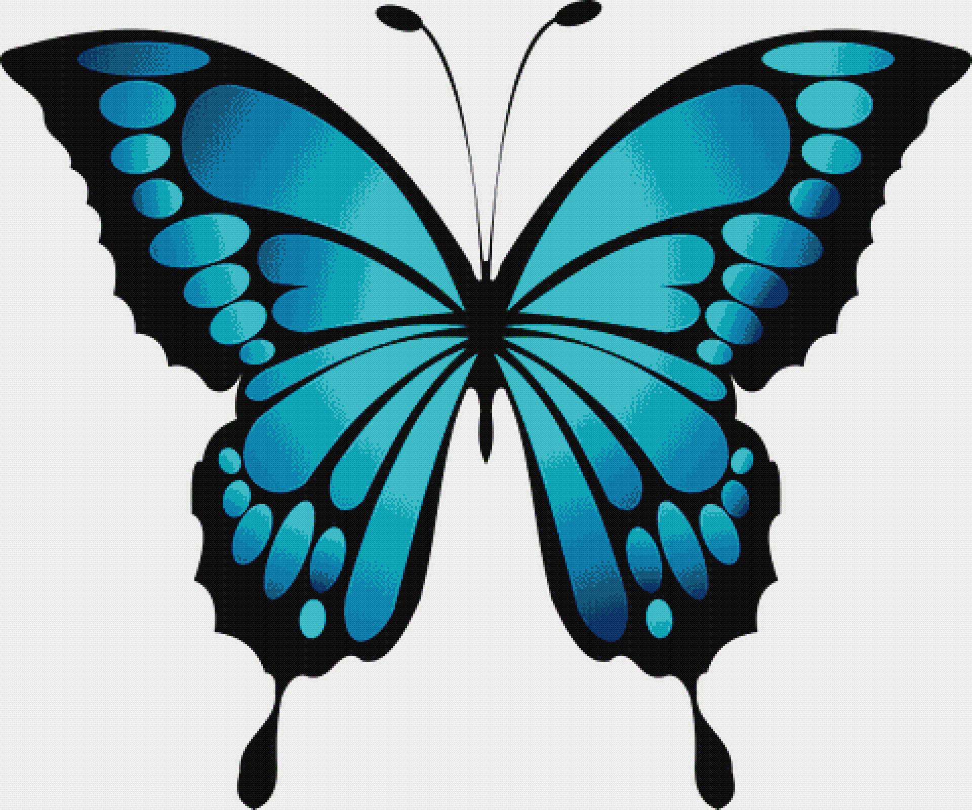 Blue Butterfly cross-stitch pattern (MD size, High colors, Full DMC palette)