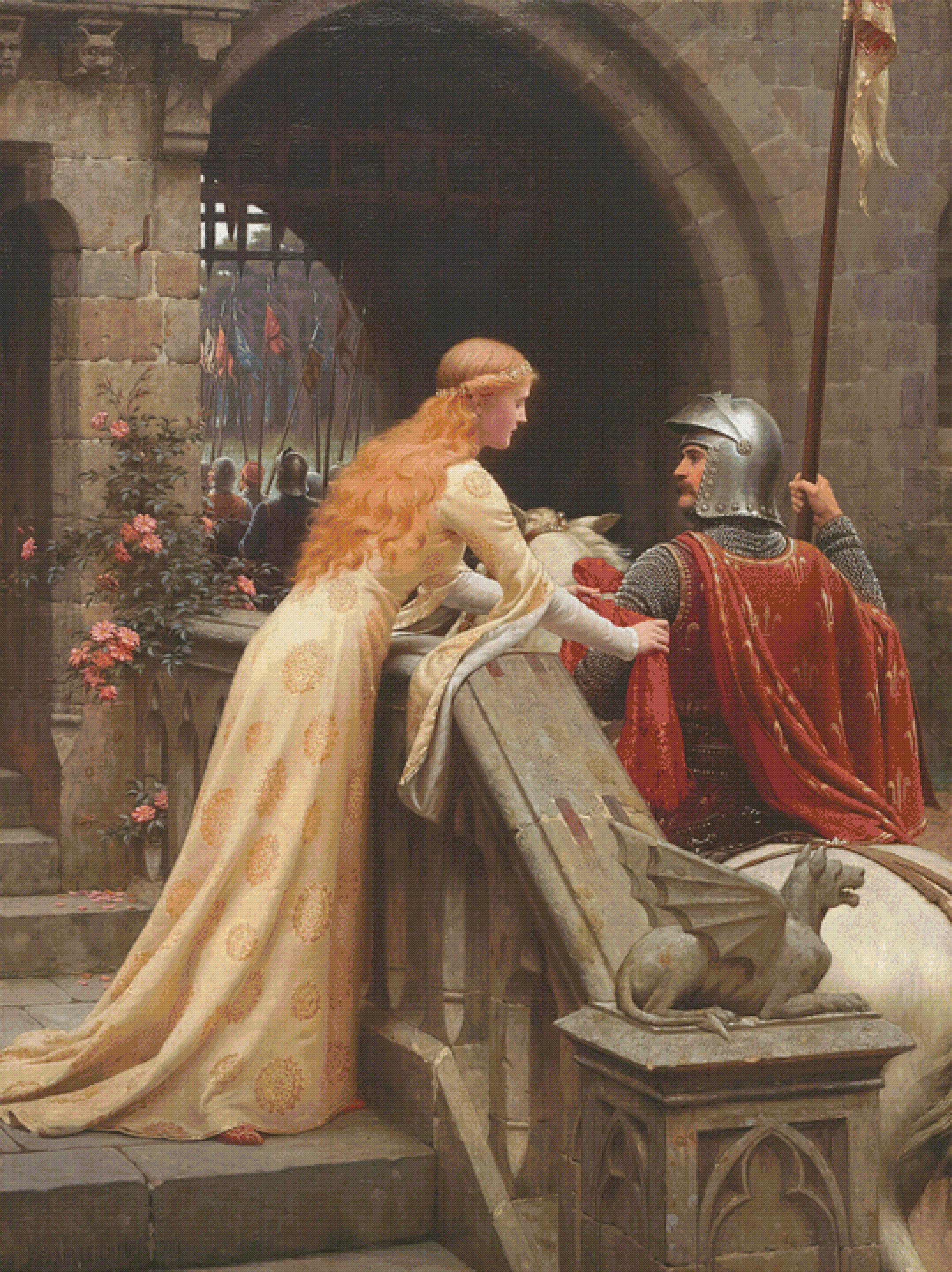 God Speed cross-stitch pattern by Edmund Leighton (XL size, Med colors, Full DMC palette)