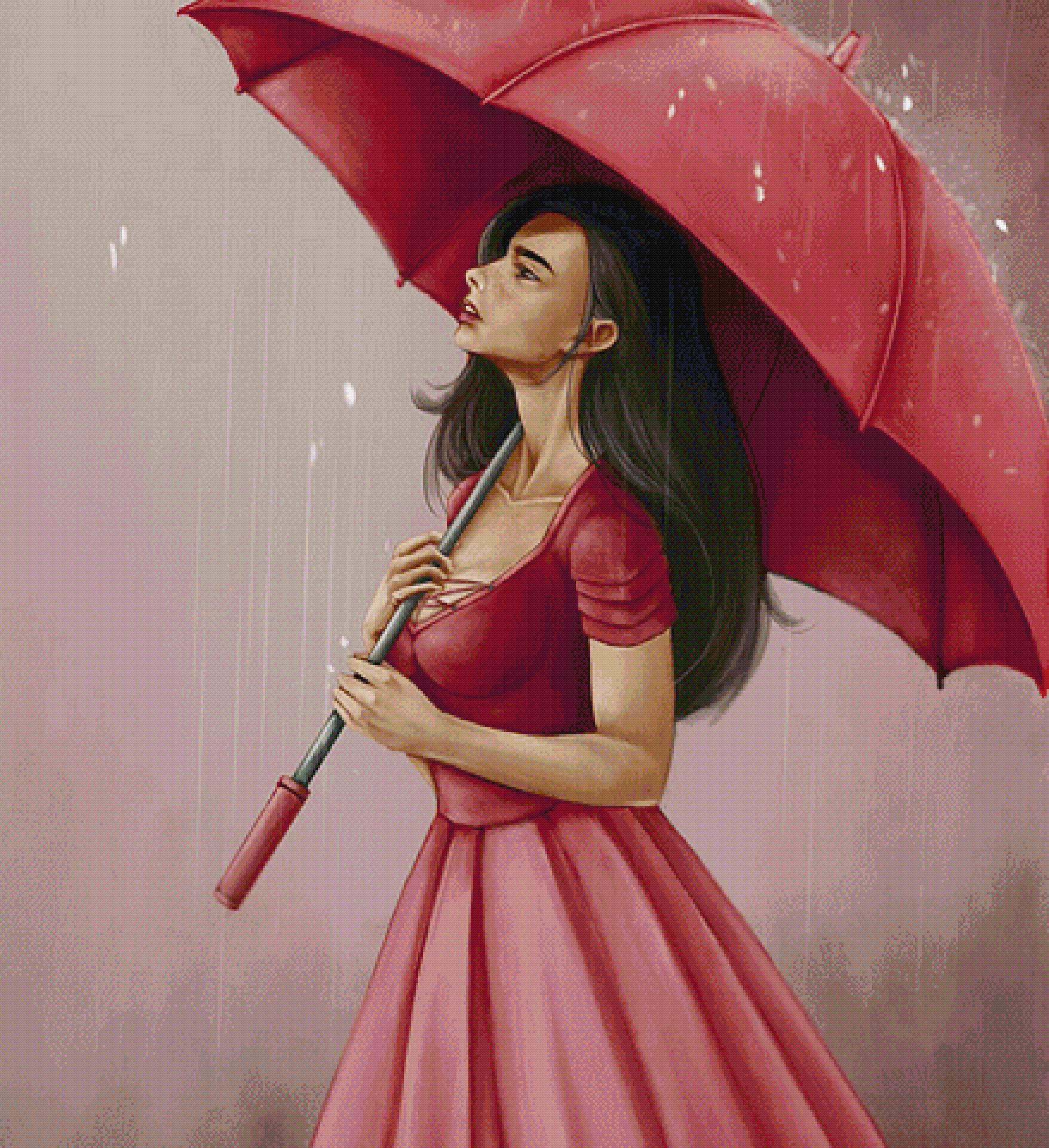 Red Rain Drops cross-stitch pattern (XL size, Max colors, Full DMC